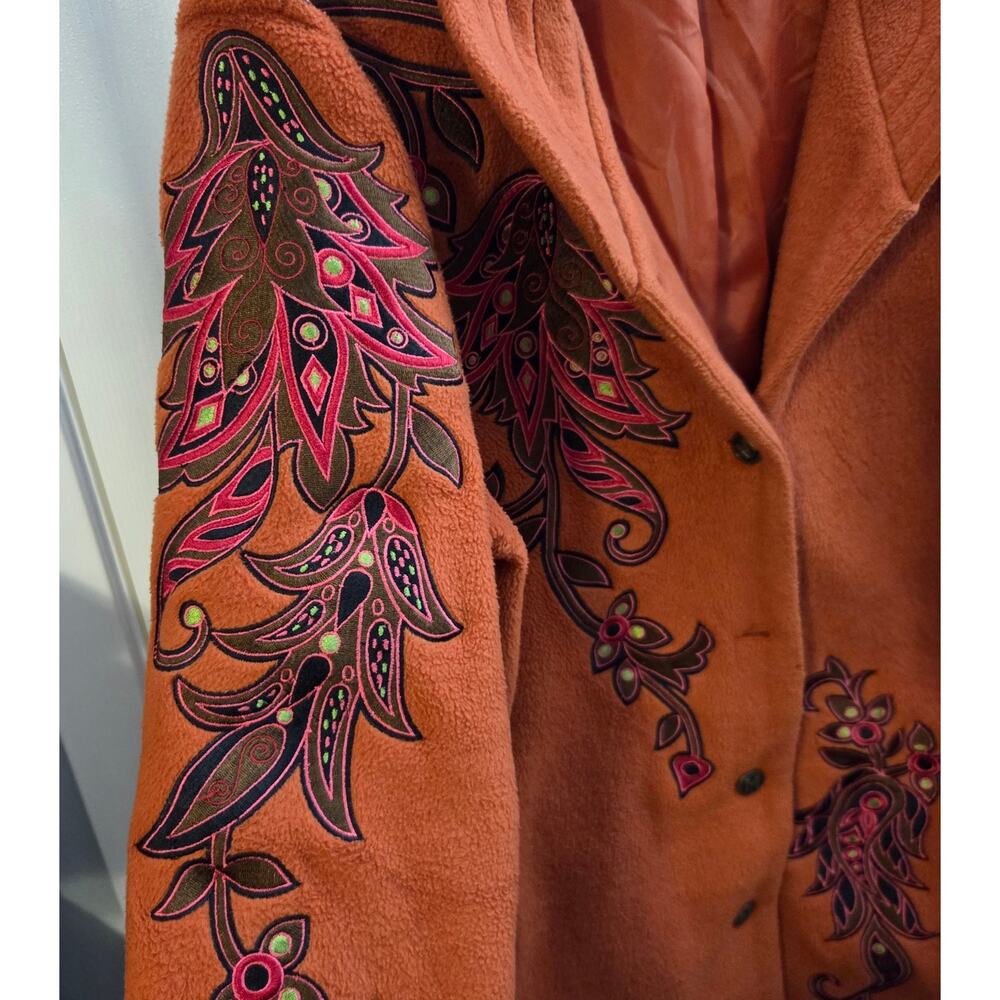 Bob Mackie Wearable Art Embroidered Fleece Jacket Orange Large - Picture 5 of 8
